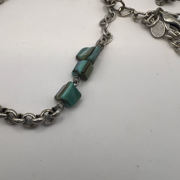 Chico's seahorse, jadeite, seashell long pendant silver tone necklace - Picture 9 of 14